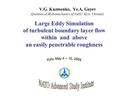 V.G. Kuzmenko, Ye.A. Gayev ( Institute of Hydromechanics of NASU, Kyiv, Ukraine) Large Eddy Simulation of turbulent boundary layer flow within and above.