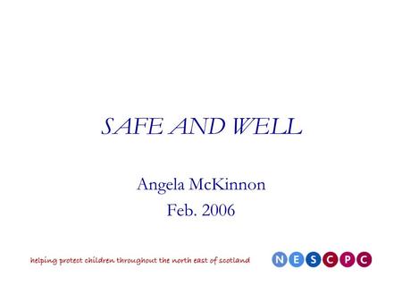 SAFE AND WELL Angela McKinnon Feb. 2006. What is Safe and Well? A document building on previous guidance - part of the SE reform programme Supplement.