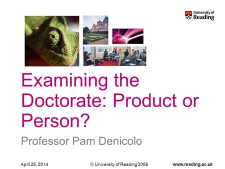 © University of Reading 2006www.reading.ac.ukApril 25, 2014 Professor Pam Denicolo Examining the Doctorate: Product or Person?