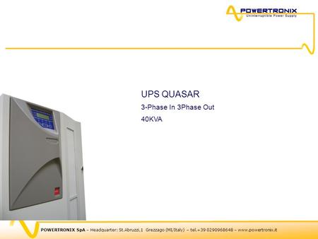 UPS QUASAR 3-Phase In 3Phase Out 40KVA.