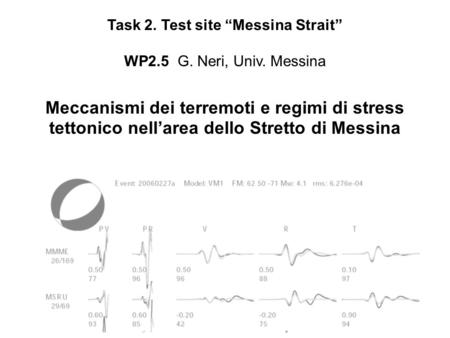 Task 2. Test site Messina Strait WP2.5 G. Neri, Univ. Messina Meccanismi dei terremoti e regimi di stress tettonico nellarea dello Stretto di Messina.