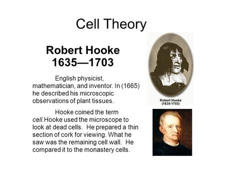 Cell Theory Robert Hooke 1635—1703