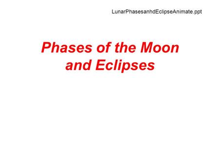 Phases of the Moon and Eclipses LunarPhasesanhdEclipseAnimate.ppt.