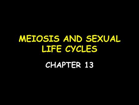 MEIOSIS AND SEXUAL LIFE CYCLES CHAPTER 13. REPRODUCTION Asexual reproduction – single parent passes on all of its genes to its offspring Sexual reproduction.