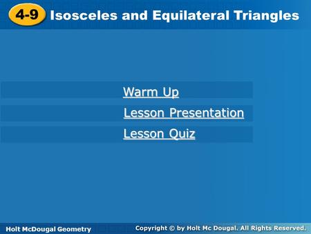 4-9 Isosceles and Equilateral Triangles Warm Up Lesson Presentation