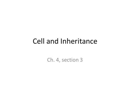 Cell and Inheritance Ch. 4, section 3. Walter Sutton An American geneticist Wanted to understand how sex cells (sperm and egg) form. Chromosome Theory!
