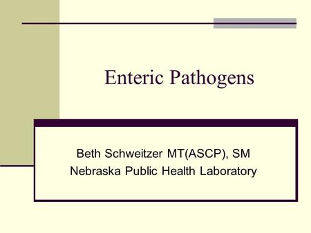 Beth Schweitzer MT(ASCP), SM Nebraska Public Health Laboratory