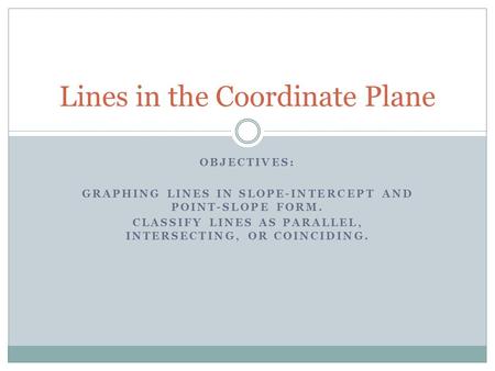 Lines in the Coordinate Plane