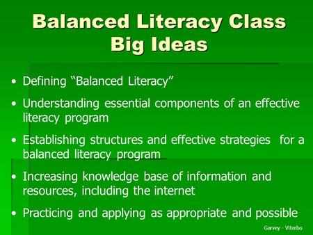 Balanced Literacy Class Big Ideas
