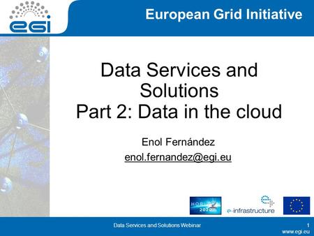 European Grid Initiative  Data Services and Solutions Part 2: Data in the cloud Enol Fernández Data Services.