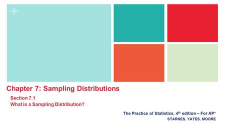 + The Practice of Statistics, 4 th edition – For AP* STARNES, YATES, MOORE Chapter 7: Sampling Distributions Section 7.1 What is a Sampling Distribution?