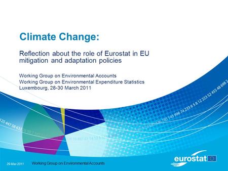 29-Mar-2011 Working Group on Environmental Accounts Climate Change: Reflection about the role of Eurostat in EU mitigation and adaptation policies Working.