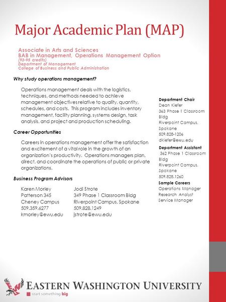 Major Academic Plan (MAP) Why study operations management? Operations management deals with the logistics, techniques, and methods needed to achieve management.