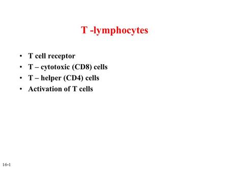 T -lymphocytes T cell receptor T – cytotoxic (CD8) cells