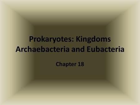 Prokaryotes: Kingdoms Archaebacteria and Eubacteria Chapter 18.