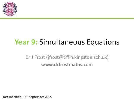 Year 9: Simultaneous Equations