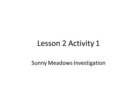 Sunny Meadows Investigation