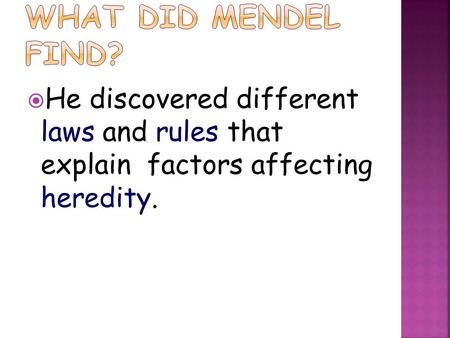  He discovered different laws and rules that explain factors affecting heredity.