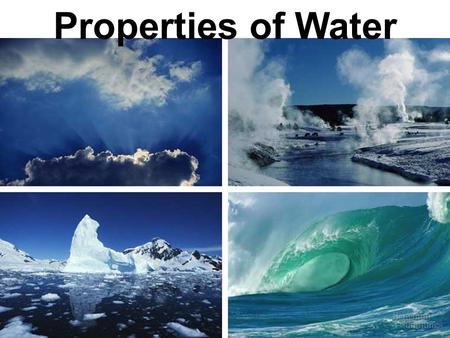 Properties of Water. Polar molecule Cohesion and adhesion High specific heat Density – greatest at 4 o C Universal solvent of life.