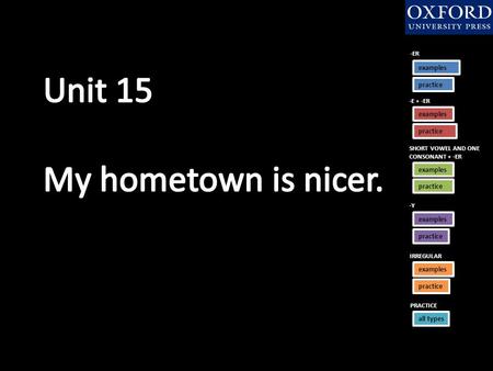 Unit 15 My hometown is nicer. -ER examples practice -E + -ER examples