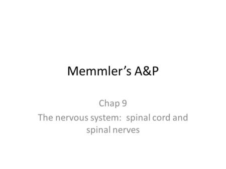 Memmler’s A&P Chap 9 The nervous system: spinal cord and spinal nerves.