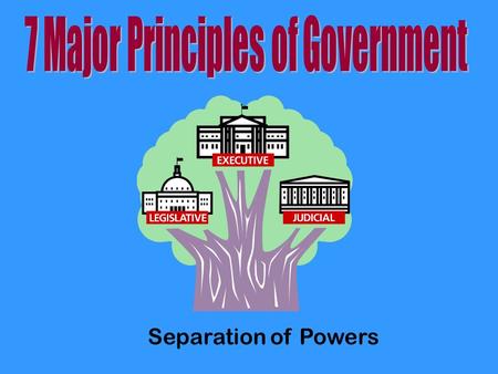 Separation of Powers. Powers of government are restricted (limited) by the Constitution. Ex. Bill of Rights “Rule of Law” No people or groups are above.