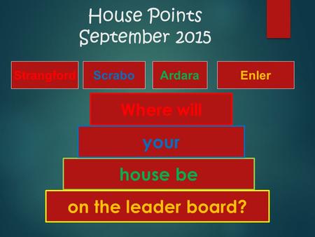 House Points September 2015 house be on the leader board? your Where will StrangfordScraboArdaraEnler.