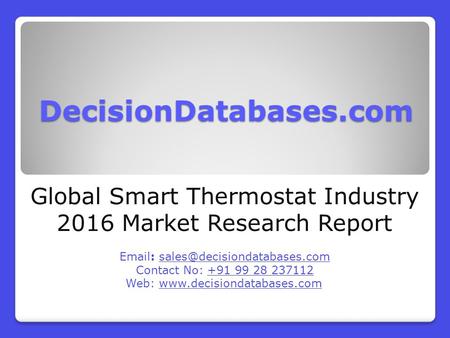 Global Smart Thermostat Industry 2016 Market Research Report
