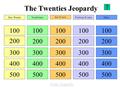 The Twenties Jeopardy 100 200 300 400 500 100 200 300 400 500 100 200 300 400 500 100 200 300 400 500 100 200 300 400 500 Key PeopleVocabulary Key Events.