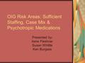 OIG Risk Areas: Sufficient Staffing, Case Mix & Psychotropic Medications Presented by: Irene Fleshner Susan Whittle Ken Burgess.