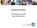 Leading Practice 5.0 Managing yourself Date of presentation.