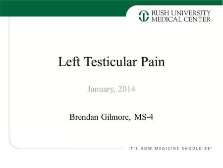 Left Testicular Pain January, 2014 Brendan Gilmore, MS-4.