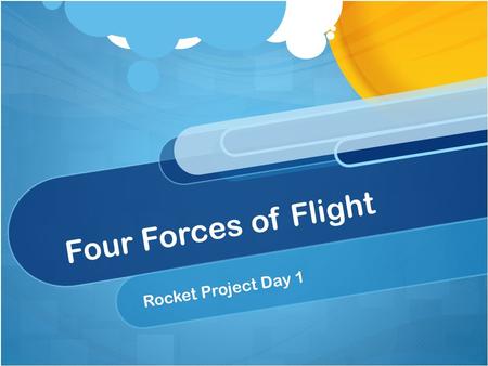 Four Forces of Flight Rocket Project Day 1. Aerodynamic Forces Act on a rocket as it flies through the air Lift & Drag Lift Force – Acts perpendicular.