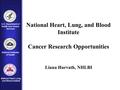 National Heart, Lung, and Blood Institute Cancer Research Opportunities Liana Harvath, NHLBI U.S. Department of Health and Human Services National Institutes.