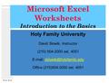 David J. Slowik Microsoft Excel Worksheets Introduction to the Basics Holy Family University David Slowik, Instructor (215) 504-2000 ext. 4051 E-mail: