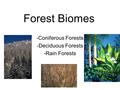 Forest Biomes -Coniferous Forests -Deciduous Forests -Rain Forests.