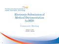 Electronic Submission of Medical Documentation (esMD) January 11, 2012 2:00 PM – 3:00 PM Community Meeting 0.