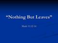 “Nothing But Leaves” Mark 11:12-14. What Jesus Sought And What He Seeks Of the fig tree – Fruit. Of the fig tree – Fruit. Nature of fig trees: “On this.
