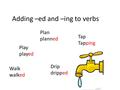 Adding –ed and –ing to verbs Play played Plan planned Walk walked Tap Tapping Drip dripped.