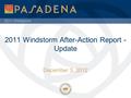 2011 Windstorm 2011 Windstorm After-Action Report - Update December 3, 2012.