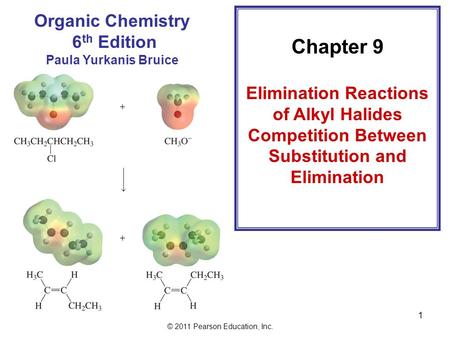 © 2011 Pearson Education, Inc. Chapter 9 Elimination Reactions of Alkyl Halides Competition Between Substitution and Elimination Organic Chemistry 6 th.