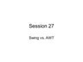 Session 27 Swing vs. AWT. AWT (Abstract Window ToolKit) It is a portable GUI library for stand-alone applications and/or applets. The Abstract Window.