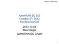 Omniran-13-0081-00-ecsg 1 OmniRAN EC SG October 4 th, 2013 Conference Call 2013-10-04 Max Riegel (OmniRAN SG Chair)