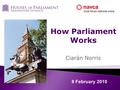 How Parliament Works 8 February 2010.  About Outreach  The Election  Overview of Parliament  Role of an MP  Get Involved  Parliament and Government.