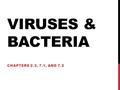 VIRUSES & BACTERIA CHAPTERS 2.3, 7.1, AND 7.2. WHAT ARE VIRUSES? A virus is a nonliving strand of hereditary material surrounded by a protein coating.