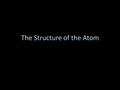 The Structure of the Atom. Subatomic particles Subatomic particles are particles that are smaller than an atom Rutherford had predicted three subatomic.