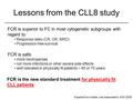 Lessons from the CLL8 study Adapted from Hallek, oral presentation, ASH 2008 FCR is superior to FC in most cytogenetic subgroups with regard to: Response.