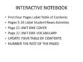 INTERACTIVE NOTEBOOK First Four Pages Label Table of Contents Pages 5-20 Label Student News Activities Page 21 UNIT ONE COVER Page 22 UNIT ONE VOCABULARY.