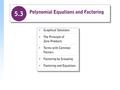Polynomial Equations Whenever two polynomials are set equal to each other, the result is a polynomial equation. In this section we learn how to solve.
