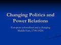 Changing Politics and Power Relations European colonialism and a changing Middle East, 1798-1920s.